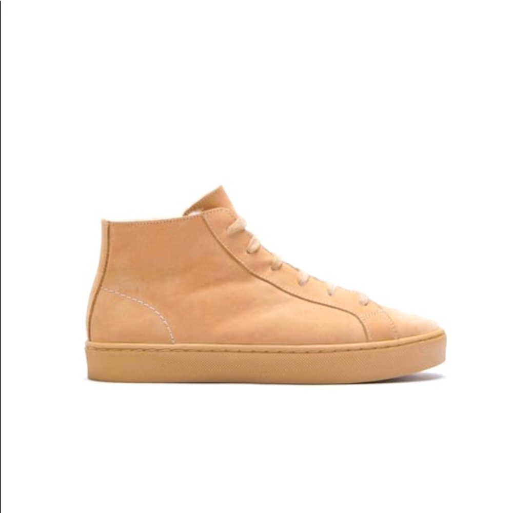 Zara - LEATHER HIGH TOP SNEAKERS (beige)